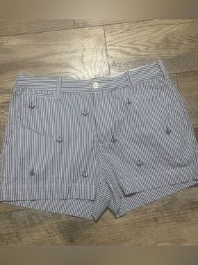 Polo Ralph Lauren Blue And White Seersucker Anchor Shorts Size 6